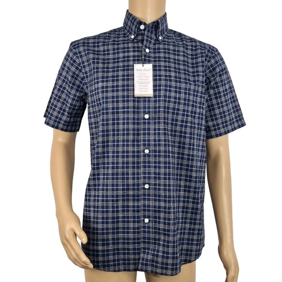 Roundtree Yorke Gold Label Shirt Mens Size S Blue Plaid Short Sleeve Non Iron 57 - Picture 2 of 9